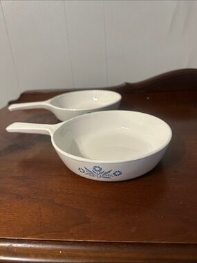 Corning ware White Ceramic Pans with Blue Floral 
Set of 2